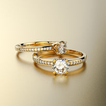 Cargar imagen en el visor de la galería, Anillo solitario diamante central 0.40ct + enjoyes en Oro 18K