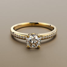 Cargar imagen en el visor de la galería, Anillo solitario diamante central 0.40ct + enjoyes en Oro 18K